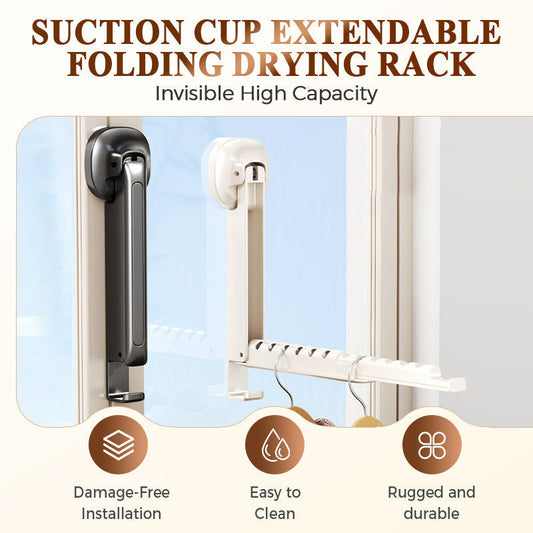 💥 Suction-Cup Telescoping Folding Clothes Rack—No Drilling Required, Space-Saving, Perfect for Bathrooms and Balconies 👚
