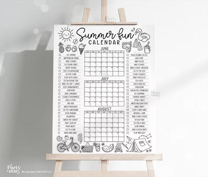 🌞 Summer Fun Bucket List Calendar Poster | Kids Summer Activity Tracker