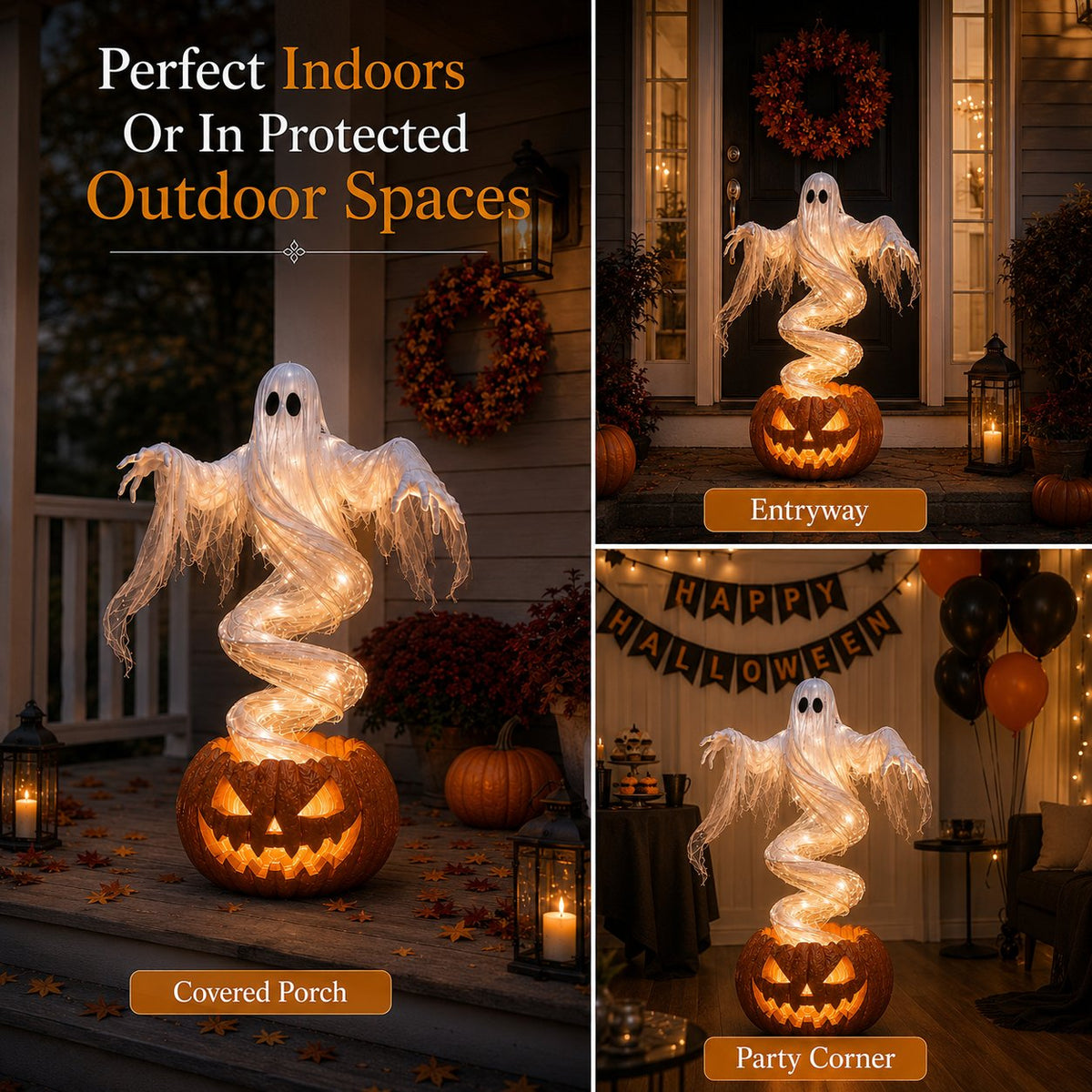 👻 Swirling Ghost Pumpkin Yard Lamp 🎃