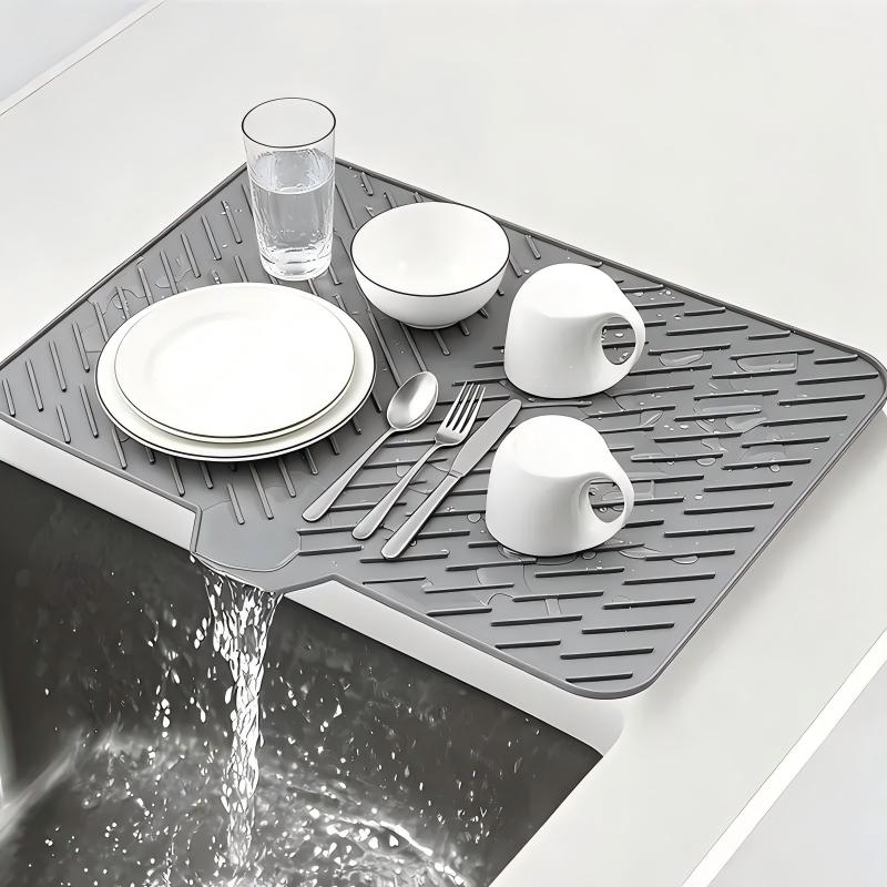 BPA Free Silicone Dish Drying Mat Self Draining Slope Design Heat Resistant for Kitchen Counter