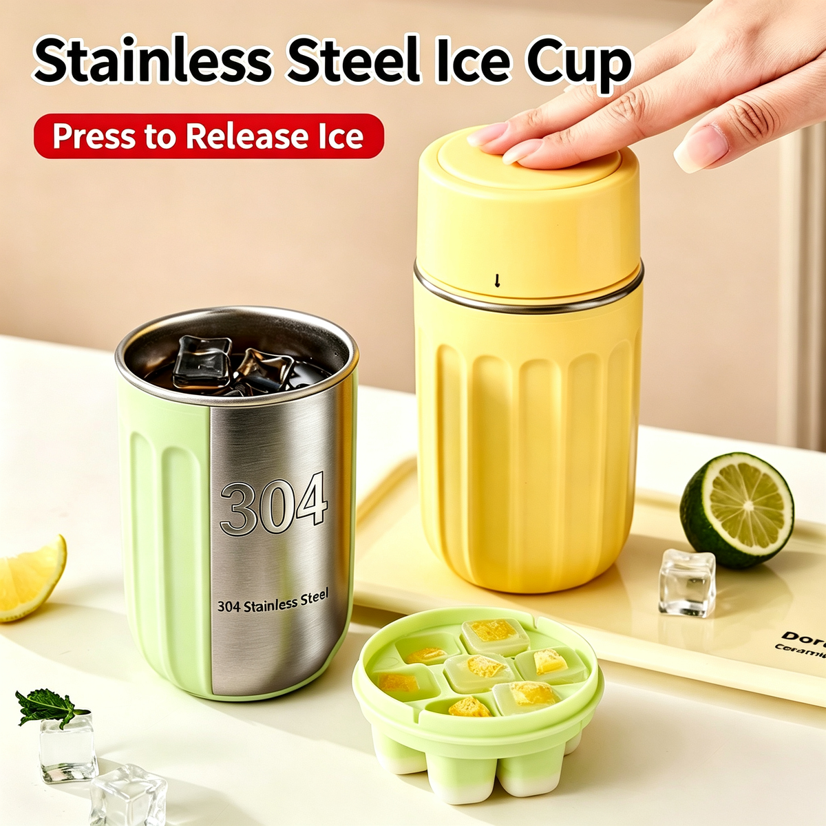 2-in-1 Ice Cup with Press Ice Tray