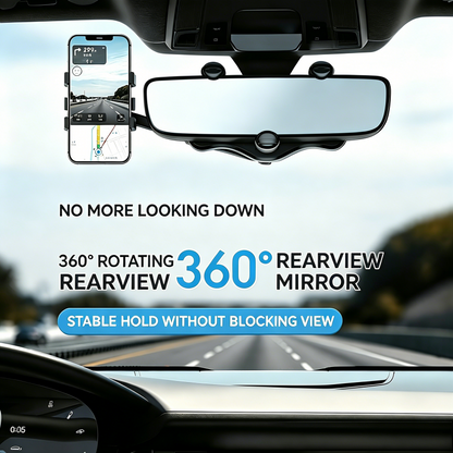 Rearview Mirror Phone Mount, Adjustable Rotatable Car Cell Phone Holder for All Smartphones