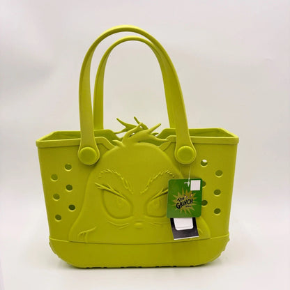 Grinch Green Bogg style Tote Bag Embossed Logo Double Handles