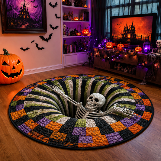 🔥Last Day 50% OFF-3D Skeleton Vortex Quilted Round Halloween Rug