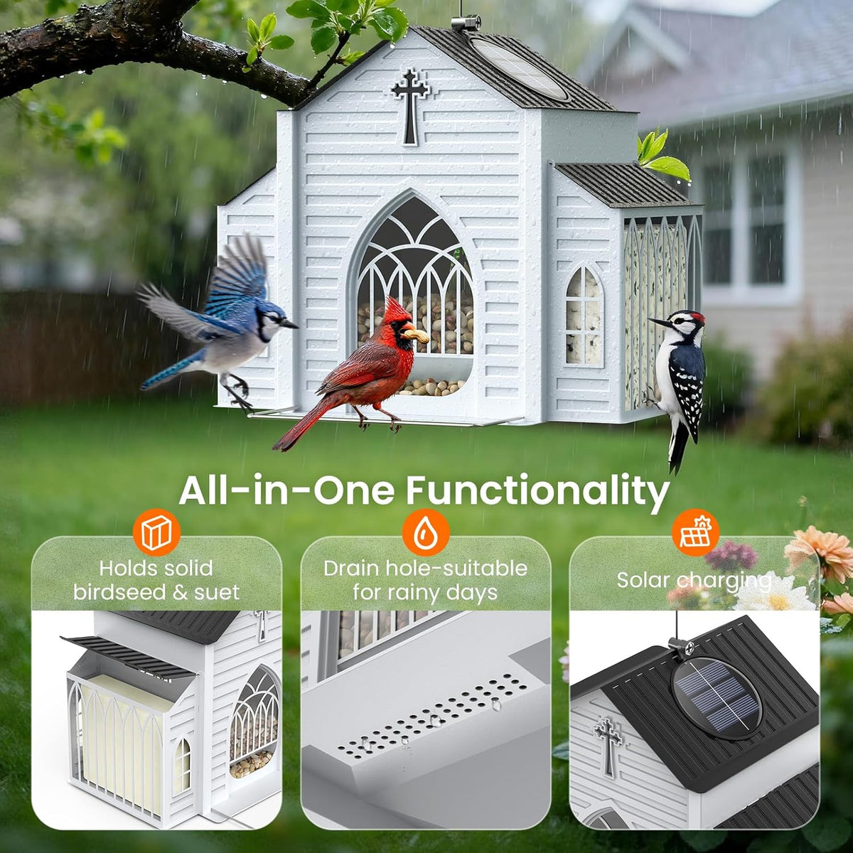 🔥Last Day 49% OFF - ✝️Church-Shaped Metal Solar Bird Feeder