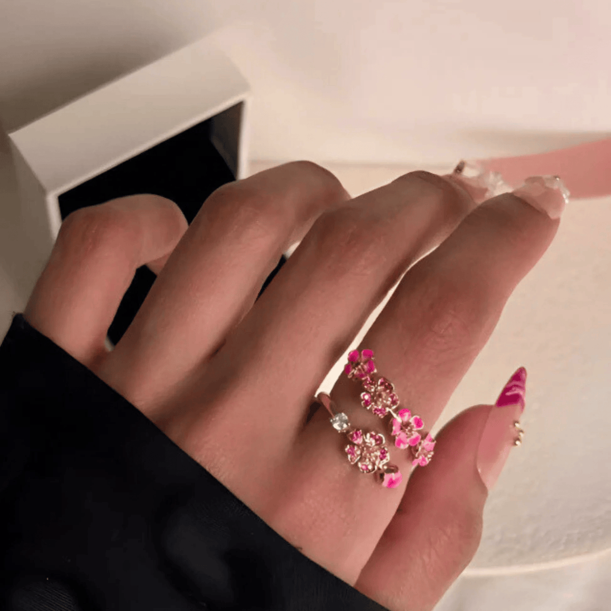 🔥Last Day 49% OFF - 🌸Peach Blossom Flower Branch Open Ring - ✨Open Adjustable Design