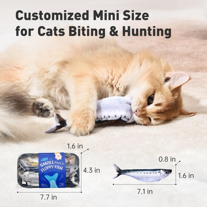 3 Pack Bitesized Realistic Flopping Fish Cat Toys, Interactive Cat toys