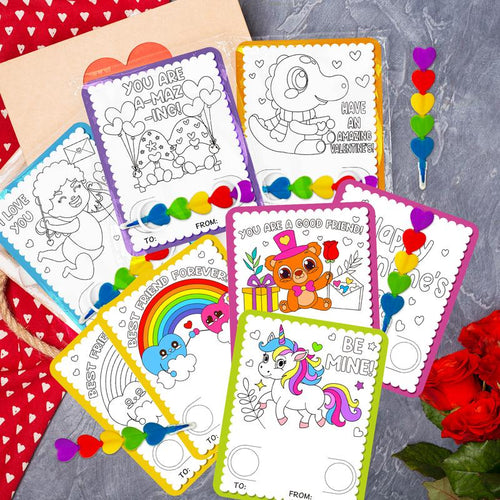 🎨❤️Valentine’s Day Stacking Heart Crayons & Coloring Cards – 🖍️🎁24‑Pack Classroom Exchange Set