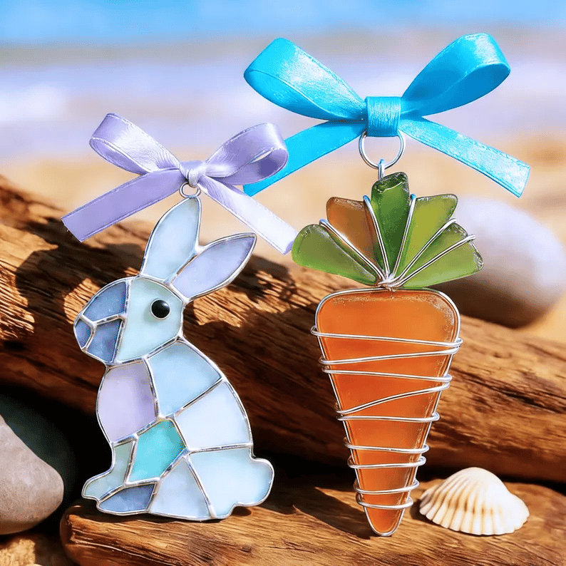 🐣🌊Easter Wire Wrapped Sea Glass Ornaments ✨Shaped by Nature & Crafted by Hand💝