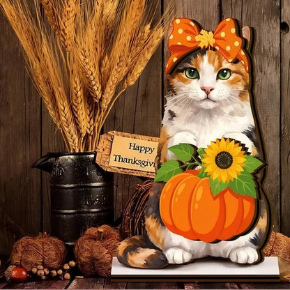 Pet Sign Gift Halloween Decor Cat Ornaments Wooden Sign Cat Desk Decor Interchangeable Pet Decor with Magnet Detachable Hats for Summer Halloween Autumn Holiday Seasonal Birthday Party, Gift for Pet Owning Families and Cat Lovers
