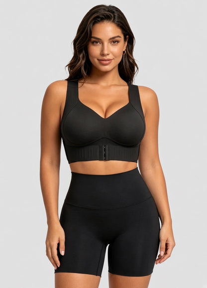 Cross Back Front Closure Wireless Posture Support Bra
