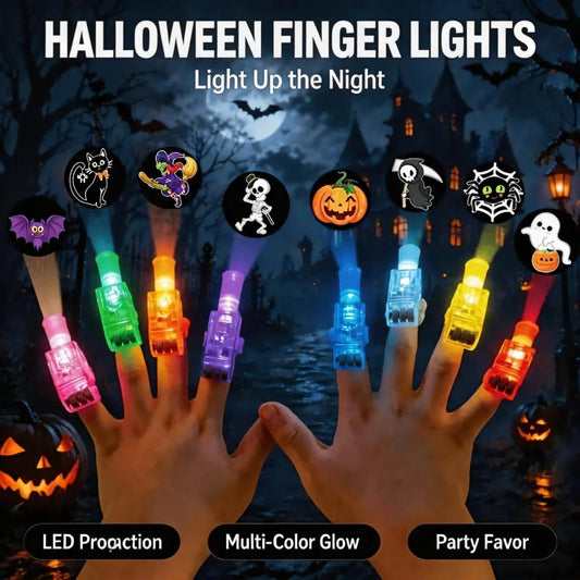Halloween LED Projection Finger Lights Multi Color Pumpkin Ghost Witch Bat Party Decor
