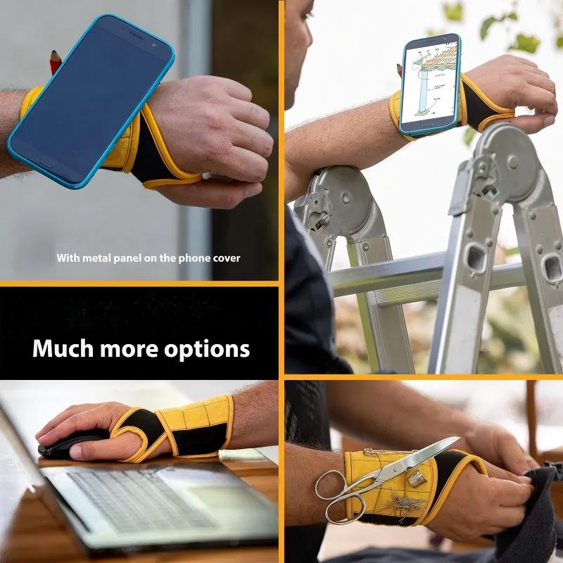 Magnetic Tool Storage Wrist Band with Thumb Wrap Strong Adsorption for Metal Parts