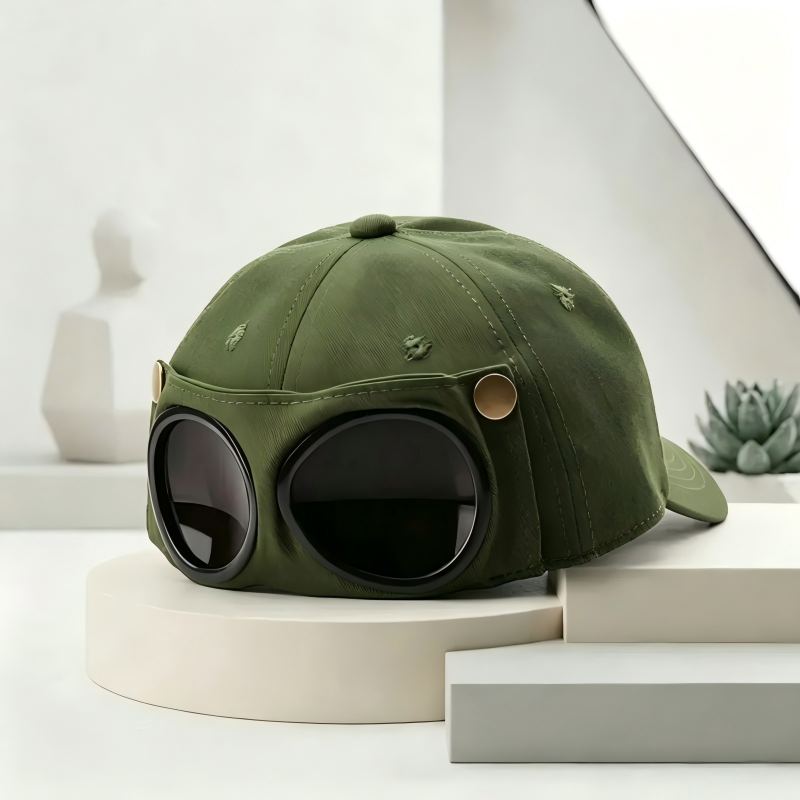 Pilot Goggle Baseball Cap, Retro Sunglasses Peaked Cap Street Sun Hat