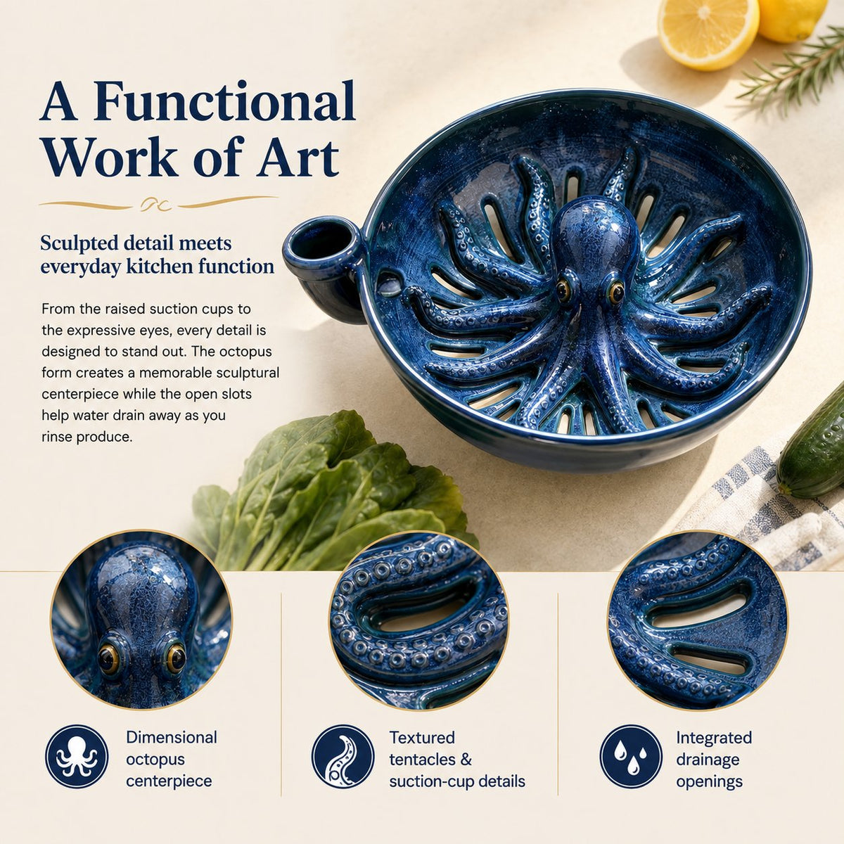 🔥Last Day 49% OFF-Bold Indigo Octopus Berry Colander