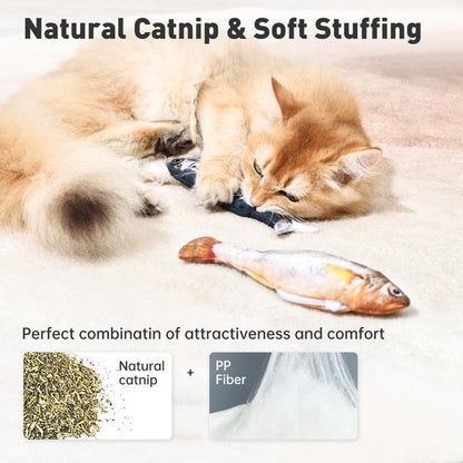 3 Pack Bitesized Realistic Flopping Fish Cat Toys, Interactive Cat toys