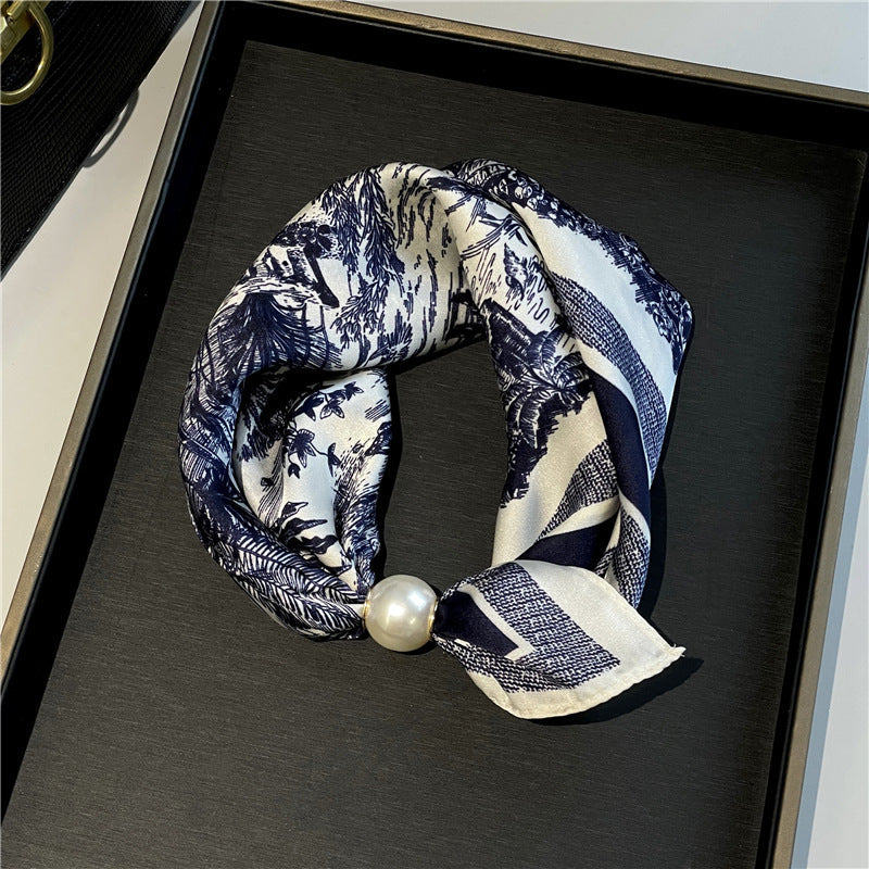 🔥HOT SALE🔥 Pearl Buckle Closure Printed Scarf