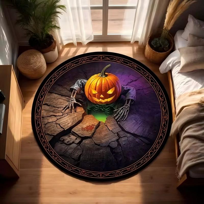 Halloween 3D Skeleton Vortex Illusion Round Rug Non Slip for Indoor Living Room Kitchen
