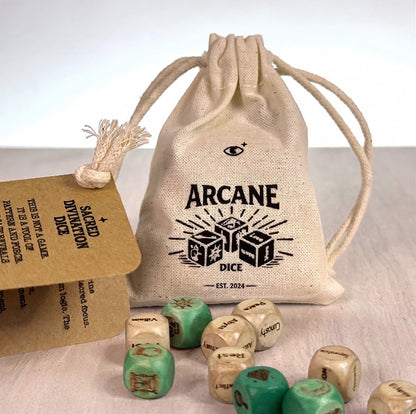 🔮🎲Arcane Divination Dice Set – Engraved Wooden Box, Oracle Dice for Tarot Ritual, Handcrafted Intuition Amplifier
