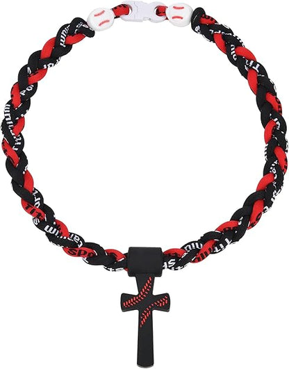 ✝️Triple-Rope Tornado Baseball Necklace – Cross Charm Pendant with "I CAN DO ALL THINGS PHL4:13"⚾