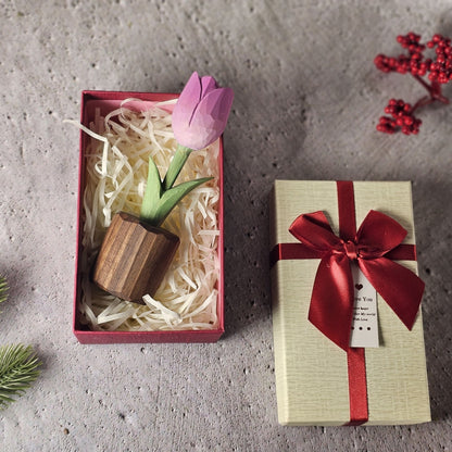 Tulip Hand-Carved Wooden Flower With Gift Box Packing
