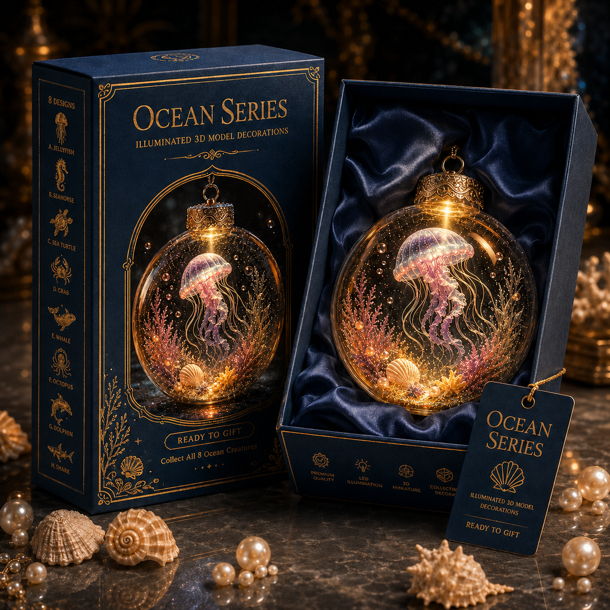 🌊✨Ocean Series Illuminated 3D Model Decorations