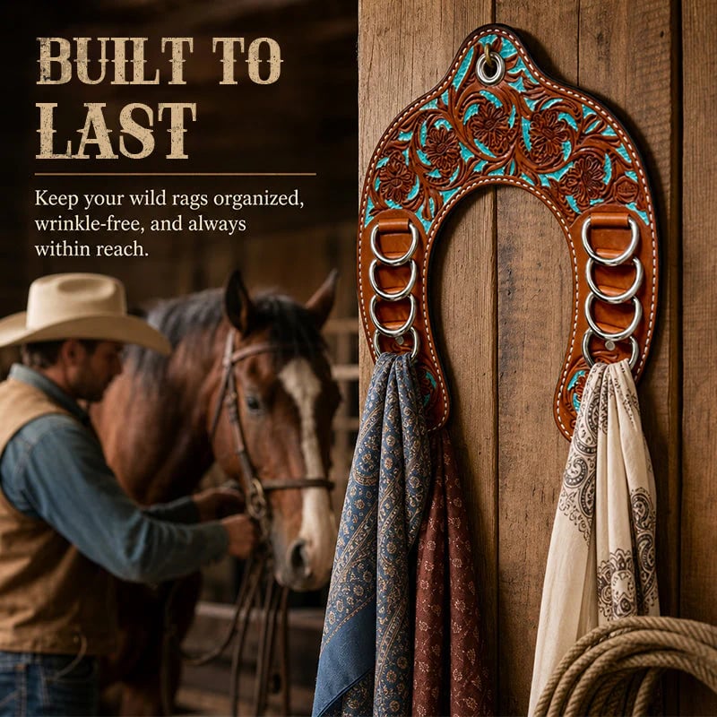 🔥LAST DAY 60% OFF 🤠Handcrafted Leather Horseshoe Wild Rag Holder | Western Scarf & Bandana Organizer