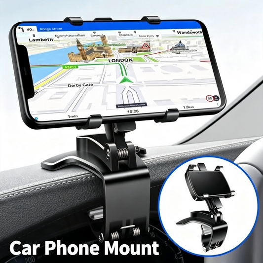 360° Rotatable Dashboard Clip Car Phone Holder, Multifunctional One-Hand Operation Cell Phone Mount, Compatible with Dashboard, Sun Visor, Fits 4-7 Inch All Smartphones, Universal Car Accessories