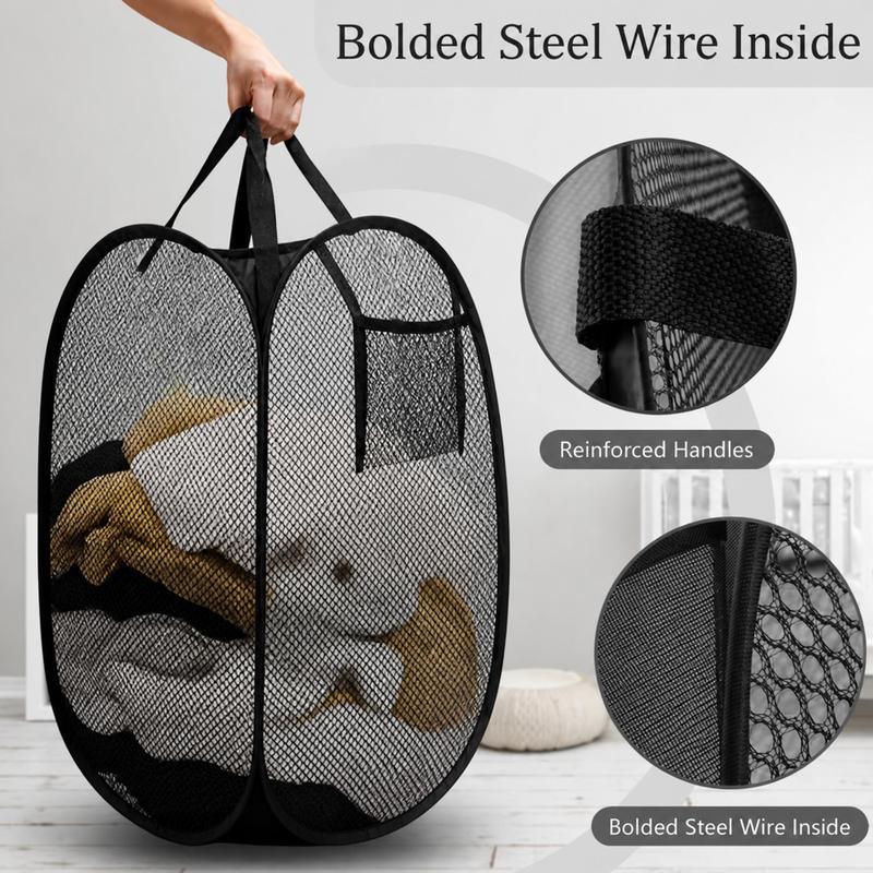 🔥🧺Foldable Pop‑Up Mesh Laundry Basket｜Large Capacity & Space‑Saving