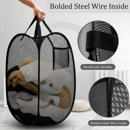 🔥🧺Foldable Pop‑Up Mesh Laundry Basket｜Large Capacity & Space‑Saving
