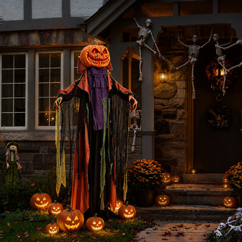 6.6FT Halloween Pumpkin Ghost with Red Glowing Eyes, Plays Sounds & Swings