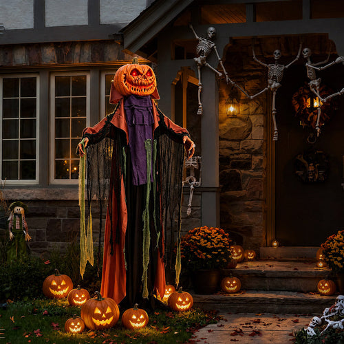 6.6FT Halloween Pumpkin Ghost with Red Glowing Eyes, Plays Sounds & Swings