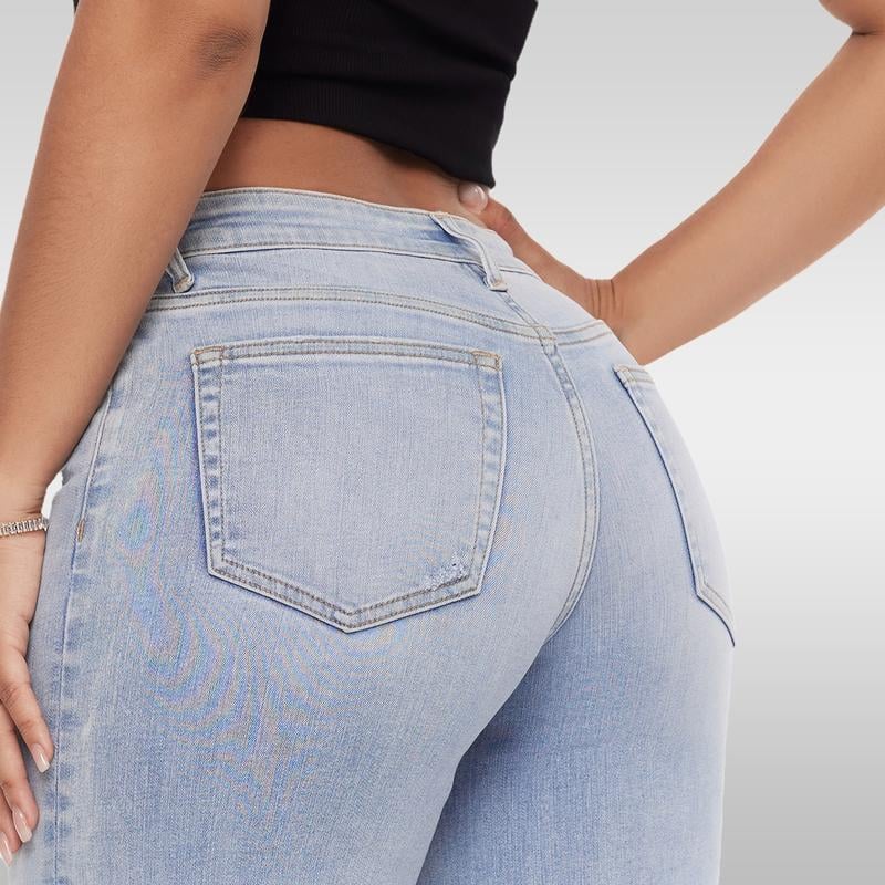High Rise Vintage Wash High-waisted Top Straight Leg Jeans