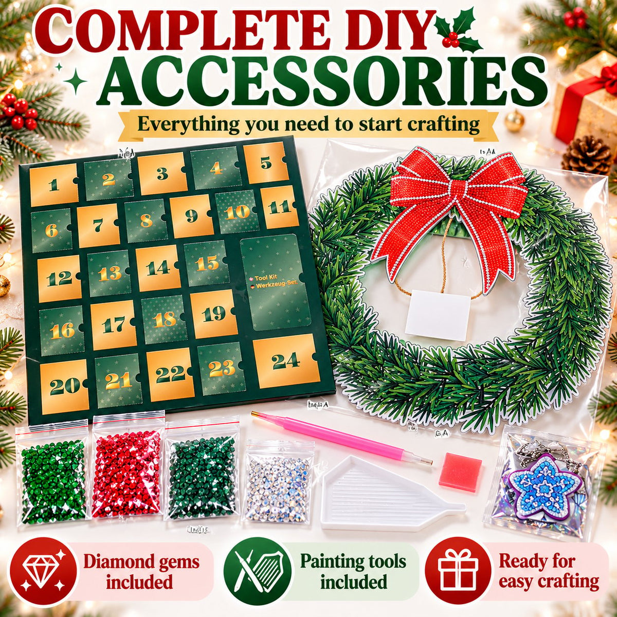 💎🎄 Beginner-Friendly 24-Day Diamond Art Wreath Advent Calendar – Craft Your Christmas Countdown