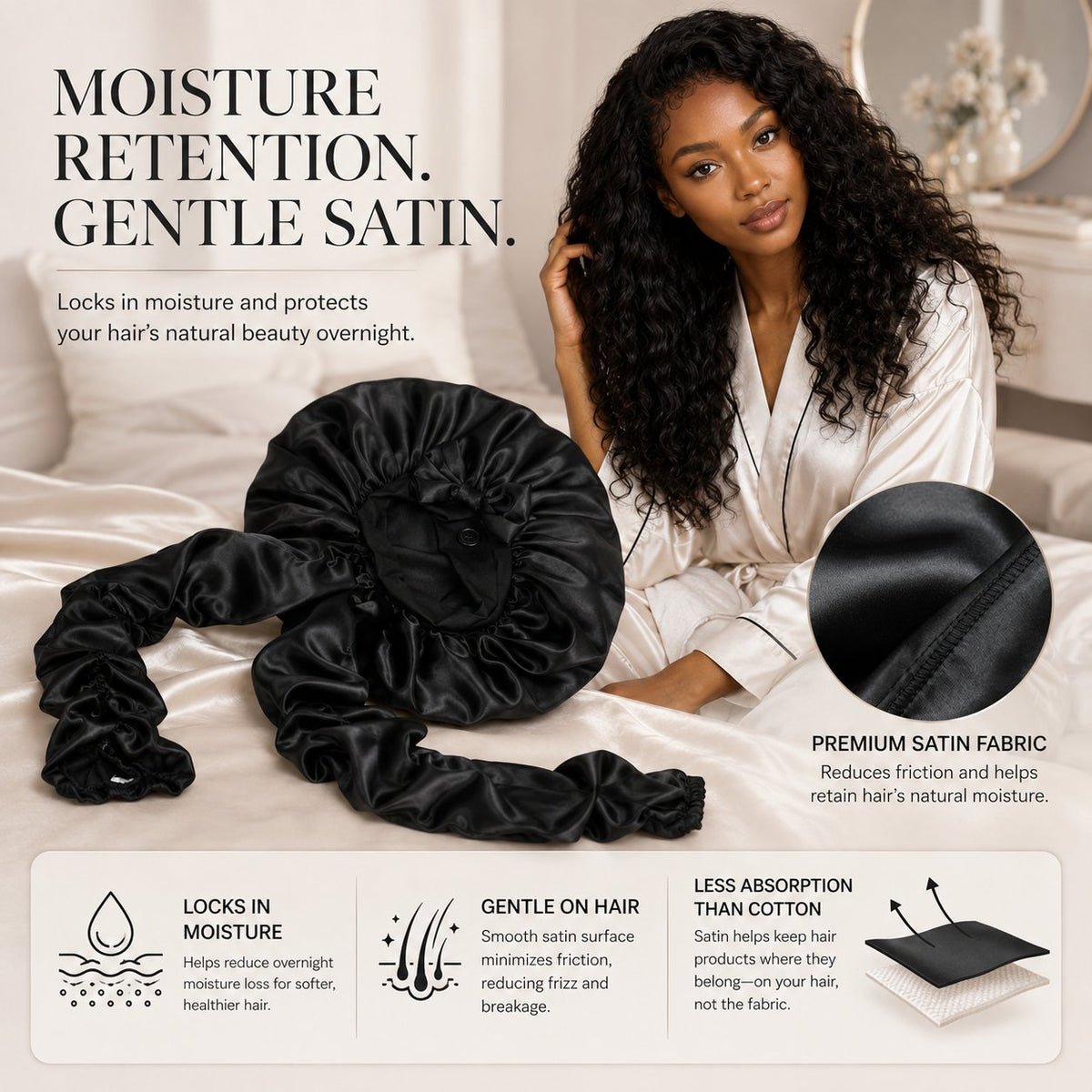 🔥 Silk Bonnet for Long Curly Hair