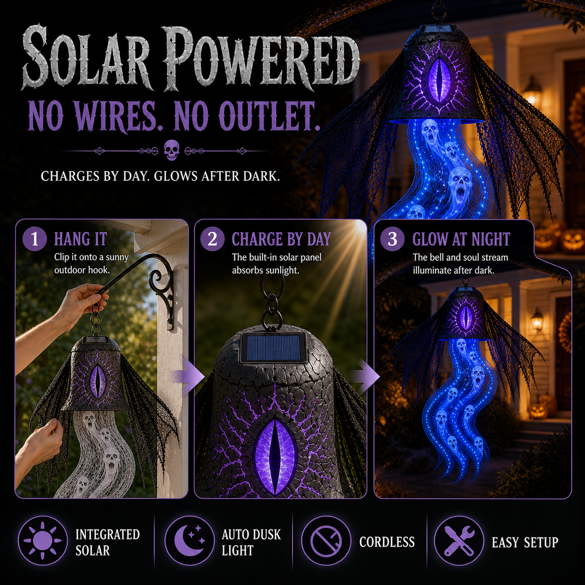 Solar Soul Torrent Haunted Bell – Animated Halloween Hanging Light
