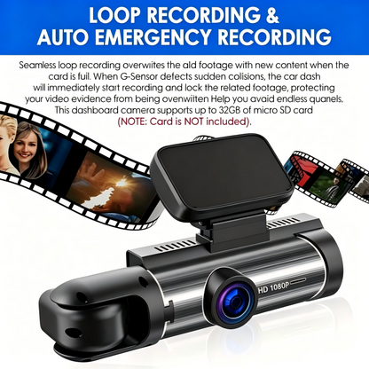 FHD 1080P Dual Lens Dash Cam, 3.16" IPS Touch Screen, Loop Recording, G-Sensor Emergency Lock, Front & Inside Simultaneous Recording