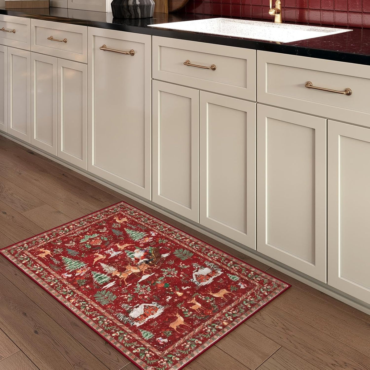 🔥LAST DAY 49% OFF🦌🎄🎅⚡Christmas Deer Santa Long Rug