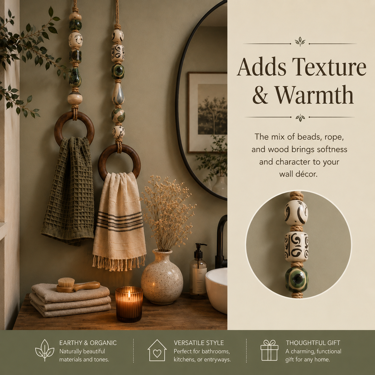 🔥LAST DAY 58% OFF-2027 Decorative Beaded Towel Hanger with Wooden Ring