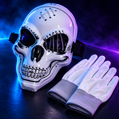 Neon Skull LED Mask & Gloves Set