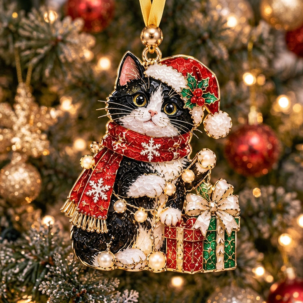 Tuxedo Cat Santa Hat Gift XR2210001CL Christmas Ornament