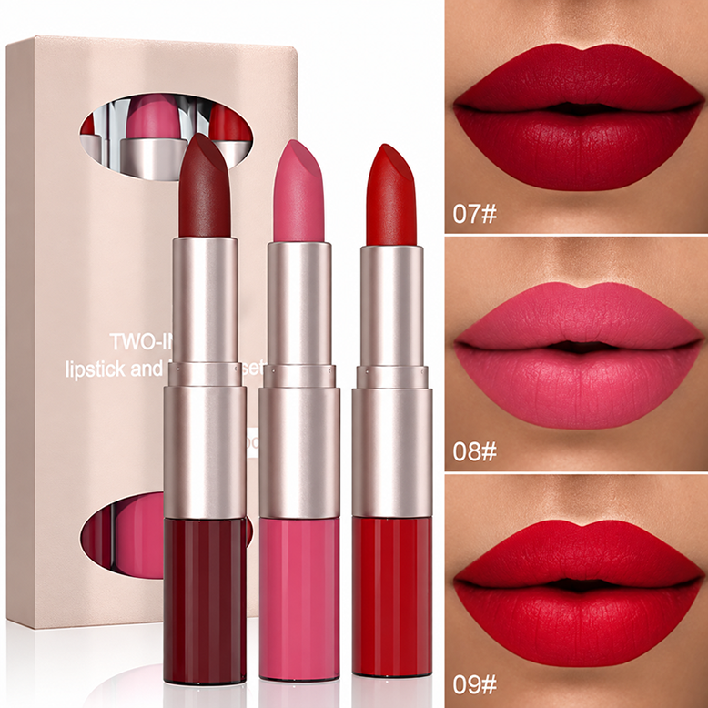💄 2-in-1 Dual-Ended Lip Set – Matte Color & Glossy Shine, 3-Piece Set