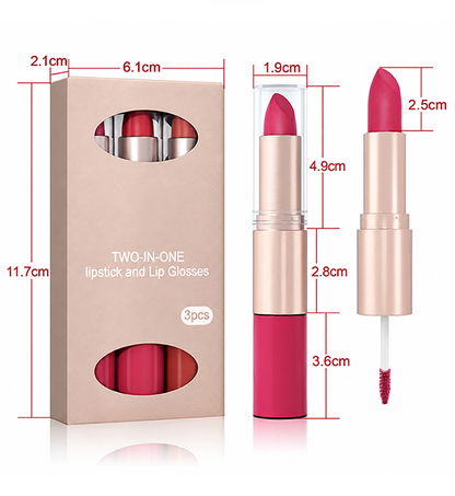 💄 2-in-1 Dual-Ended Lip Set – Matte Color & Glossy Shine, 3-Piece Set