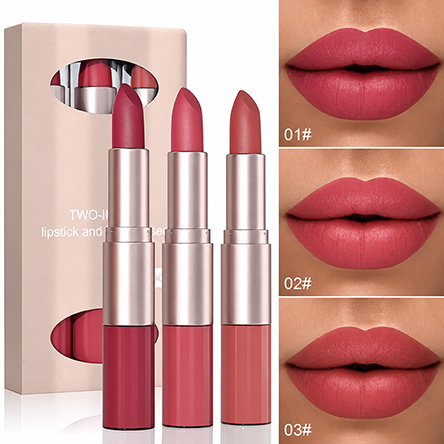 💄 2-in-1 Dual-Ended Lip Set – Matte Color & Glossy Shine, 3-Piece Set