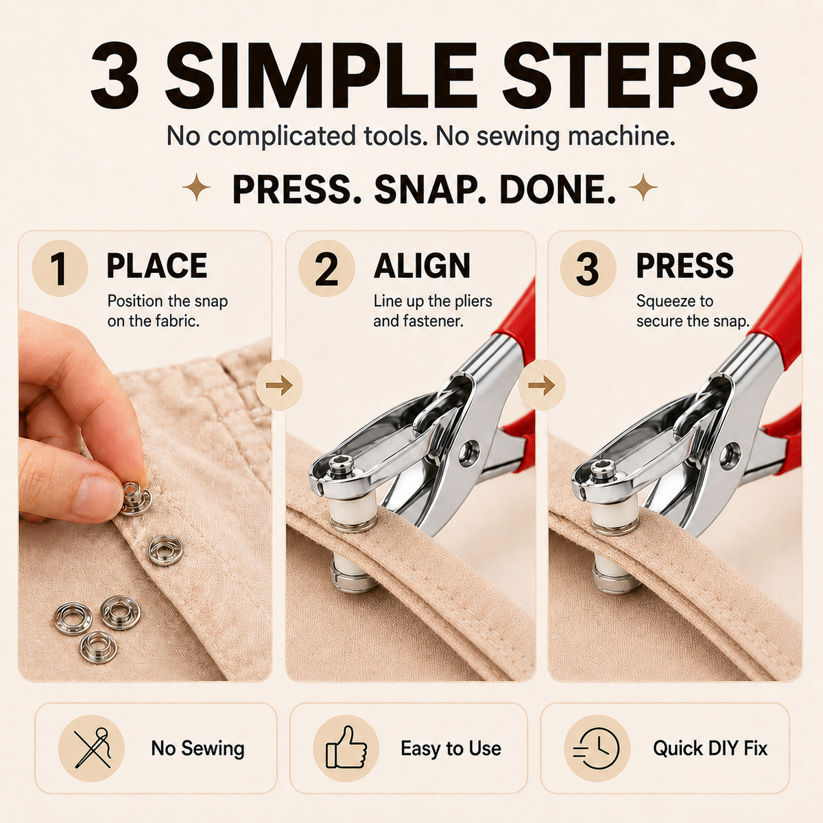 Seamless Stitching Sewing Kit-100Pcs Invisible Colored Metal Buckle & Manual Pressure Pliers 🔧