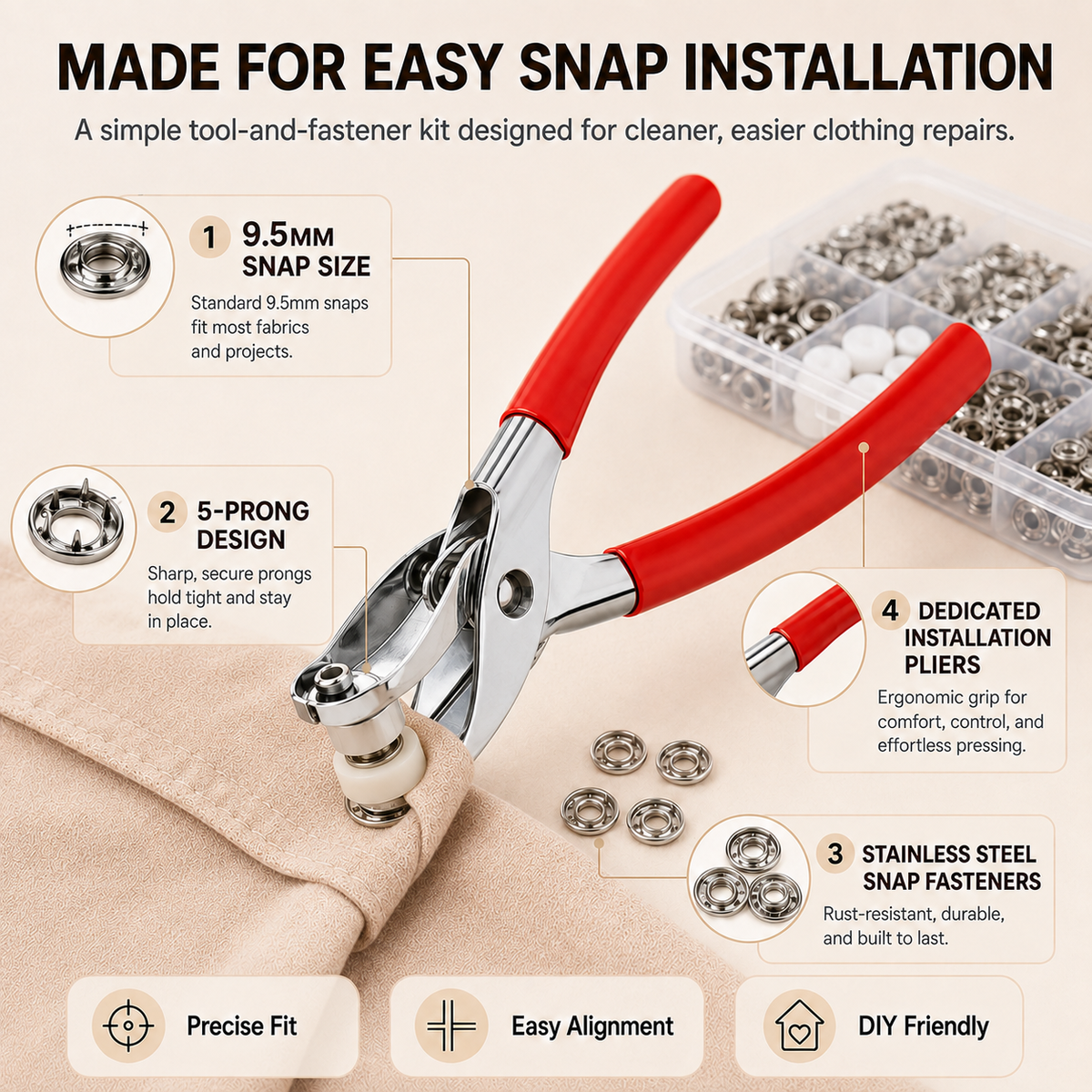 Seamless Stitching Sewing Kit-100Pcs Invisible Colored Metal Buckle & Manual Pressure Pliers 🔧