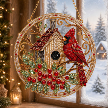 Christmas Cardinal Birdhouse Diamond Art Hanging Ornament Kit