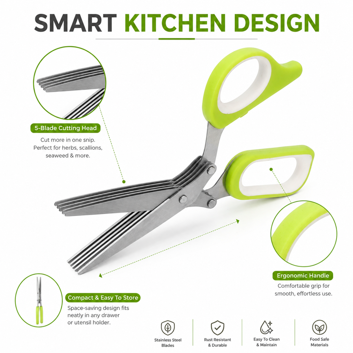 ✂️5-Blade Stainless Steel Herb Scissors with Protective Sheath