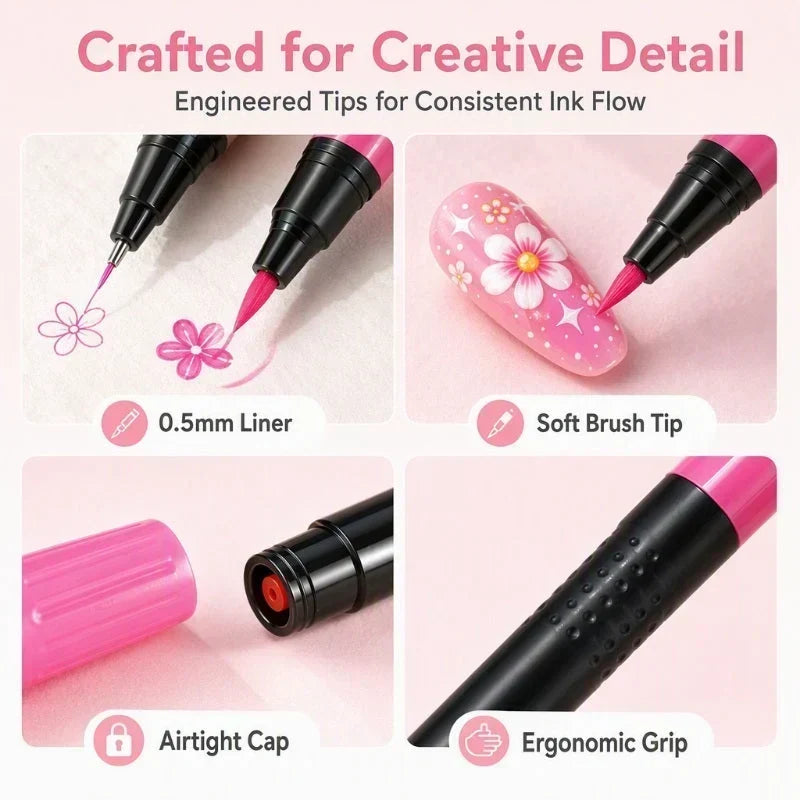 💅 12-Color Dual-Tip Nail Art Pens – Easy DIY Nail Designs