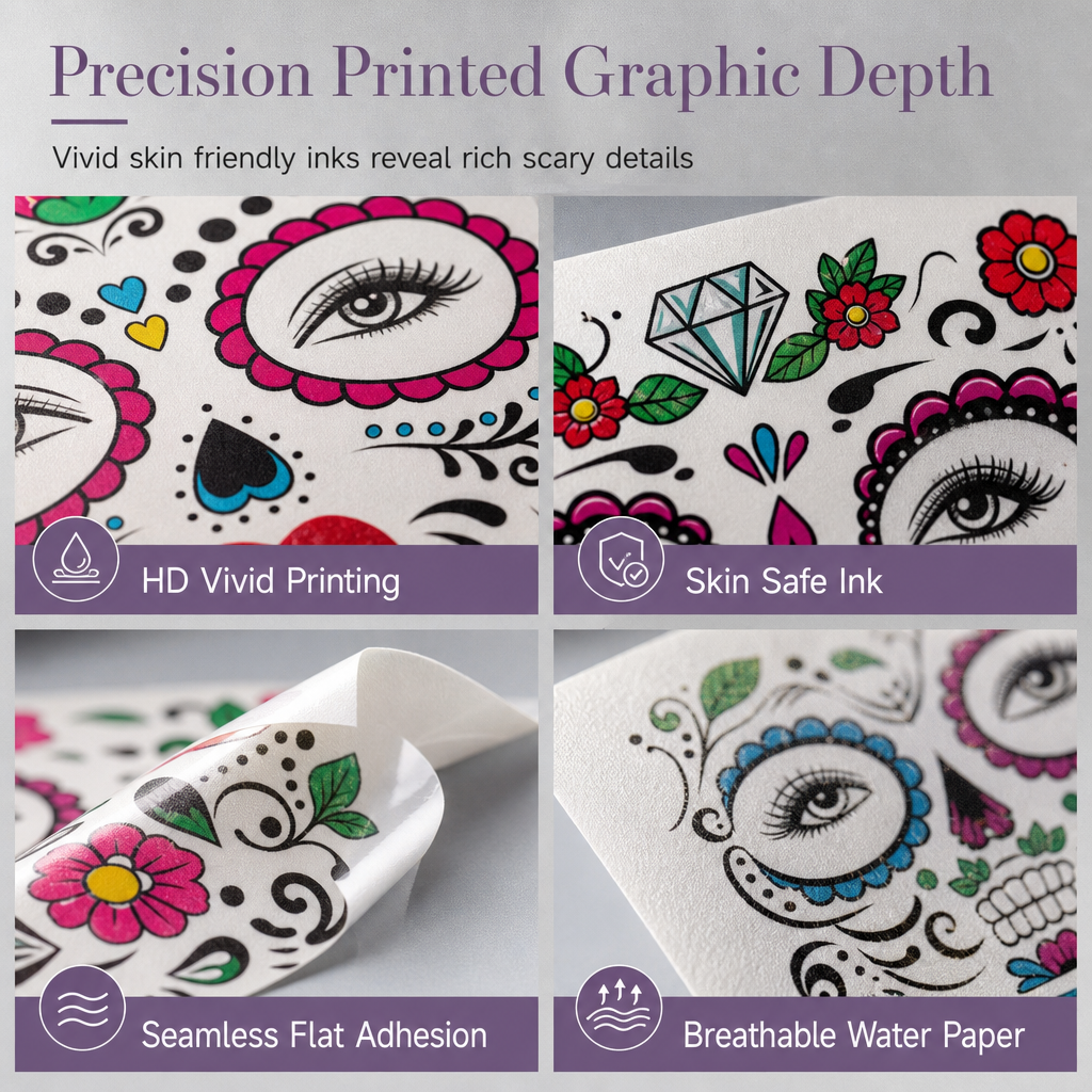 Halloween Scary Big Mouth Temporary Tattoos Waterproof Face Stickers Horror Decals for Cosplay Makeup Party